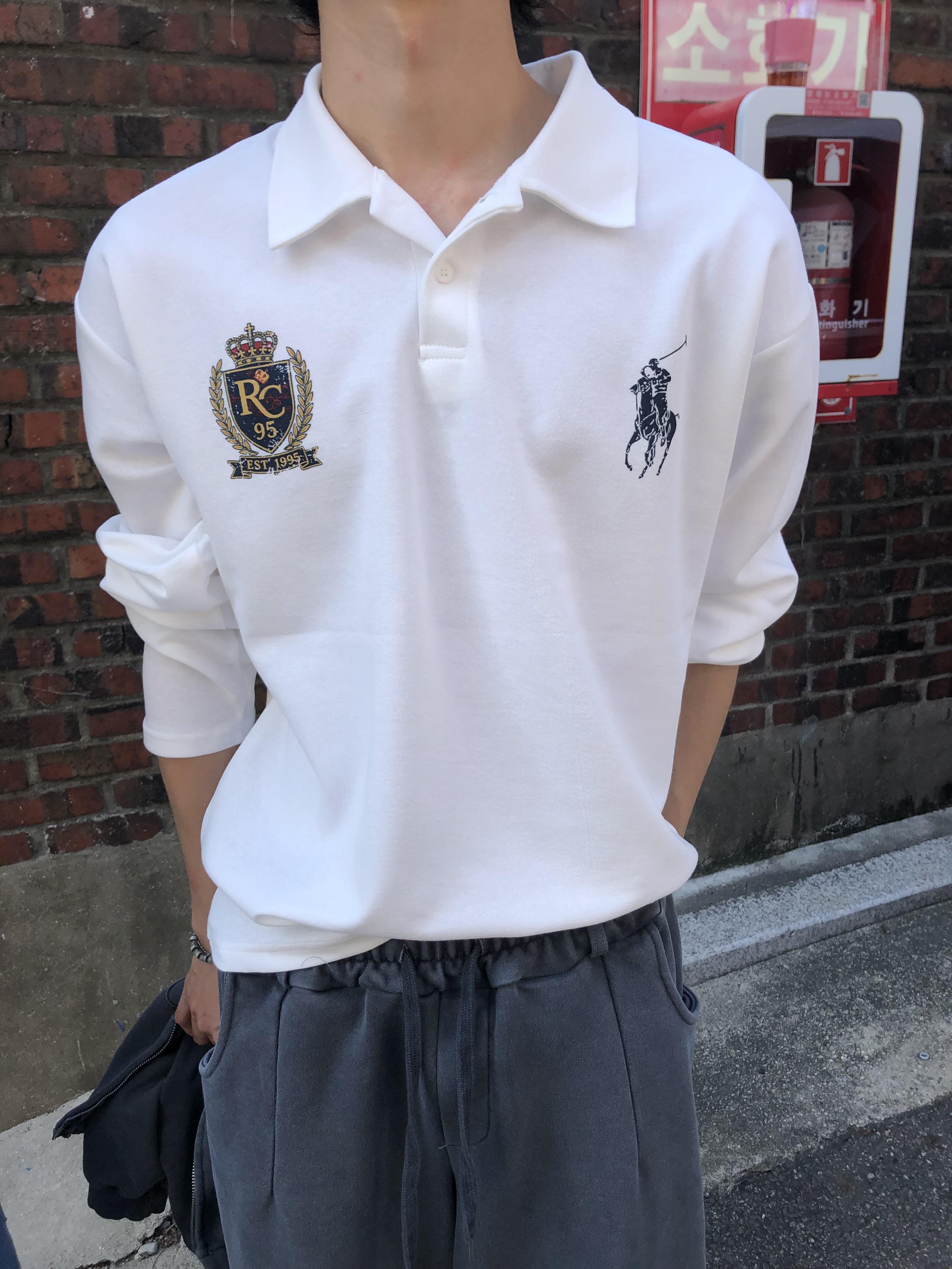 韓系運動風 街頭印刷 微短版 POLO 長袖 - 3C