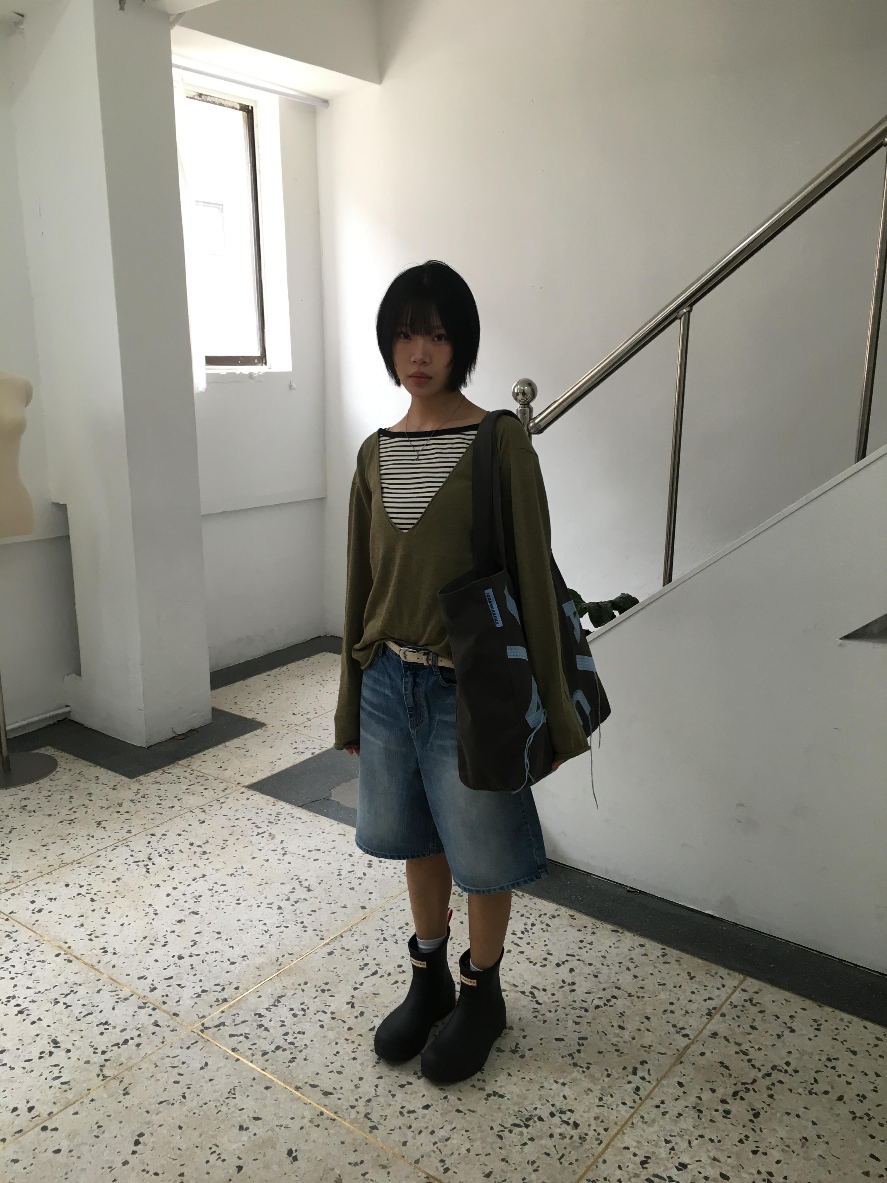 韓女基本款 大口袋 牛仔 6分短褲 - 2C