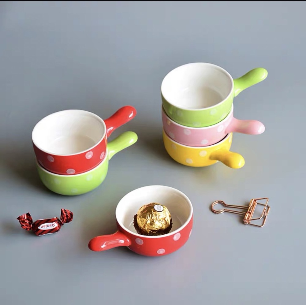 可愛圓點提把喝奶碗 (陶瓷)
