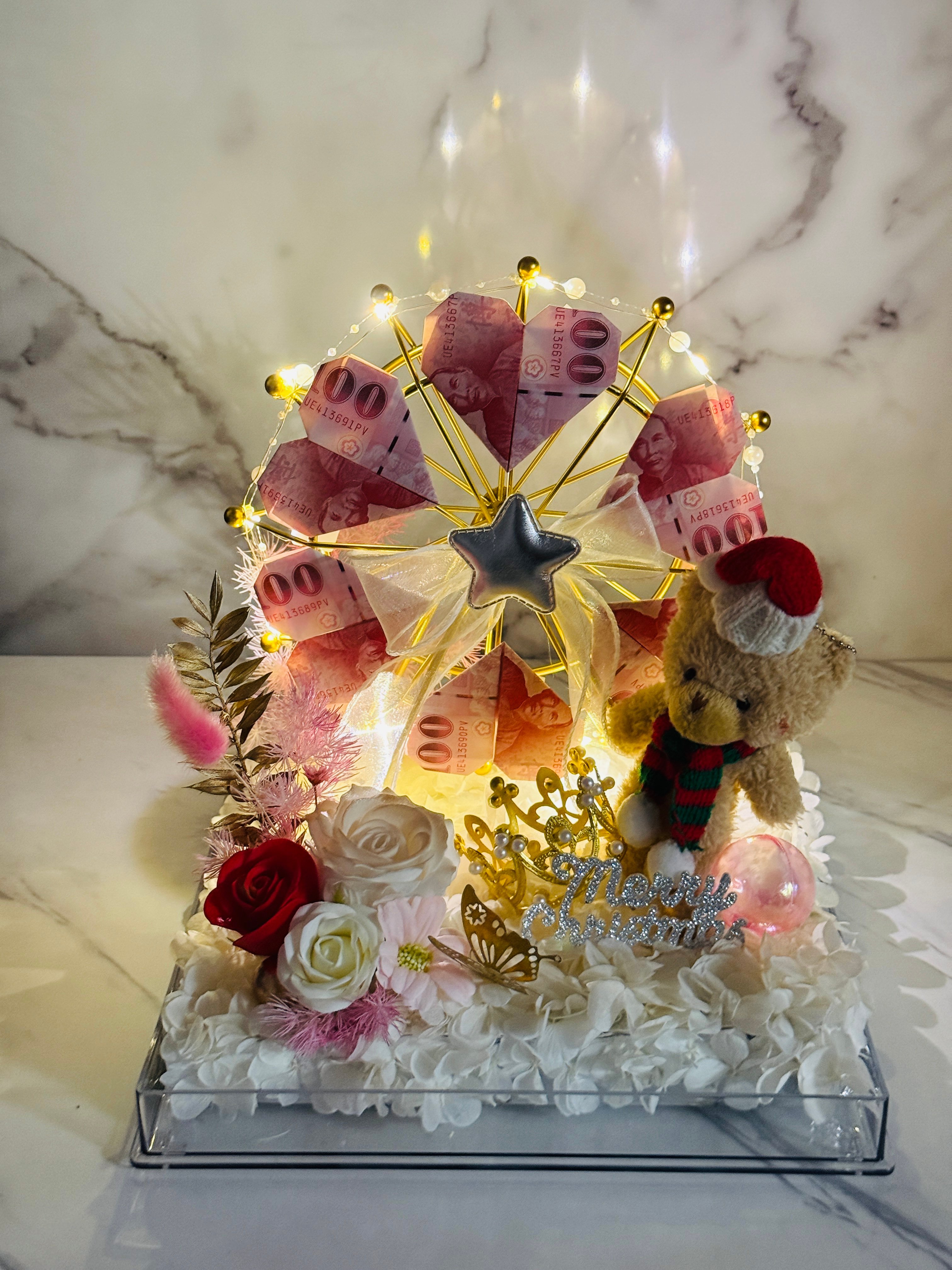 【預購客製化】聖誕摩天輪有錢永生花禮盒
