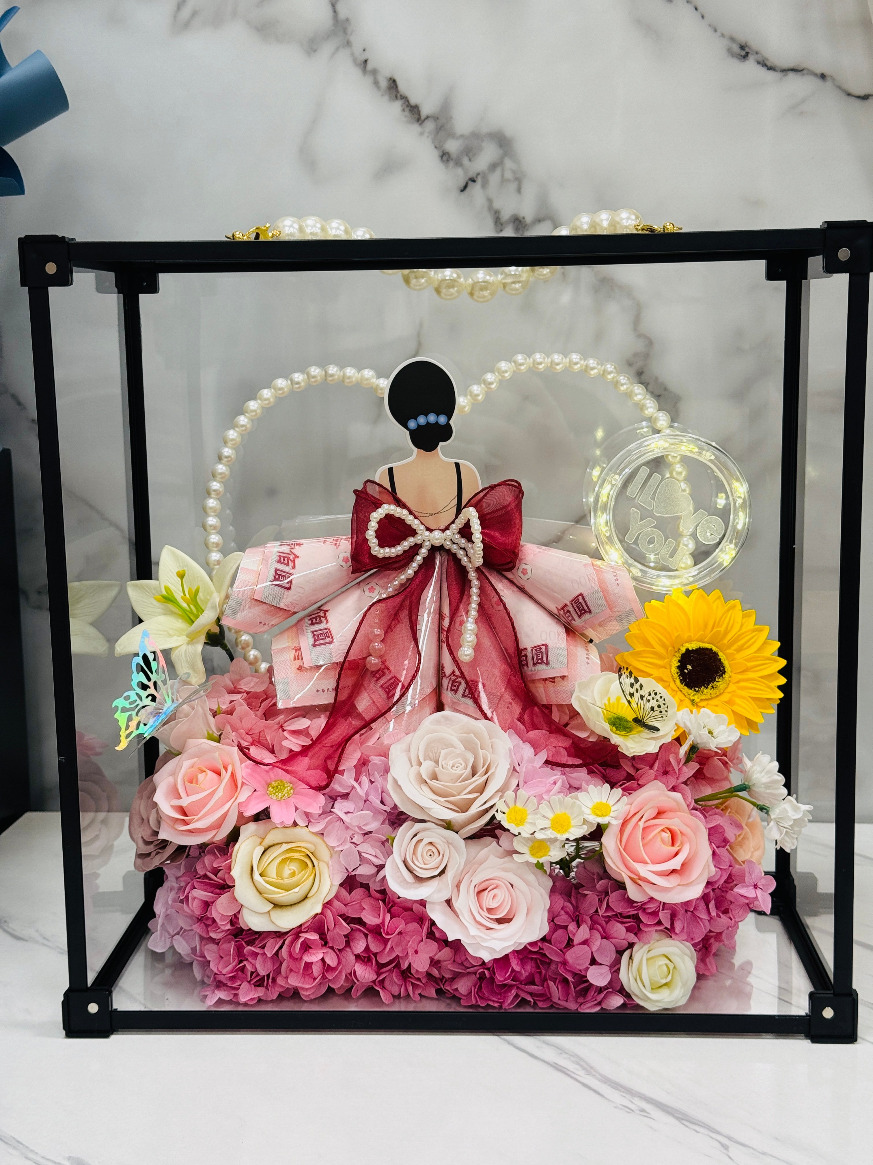 【客製化】女神永生香氛花有錢花手提禮盒*開幕*生日*首選