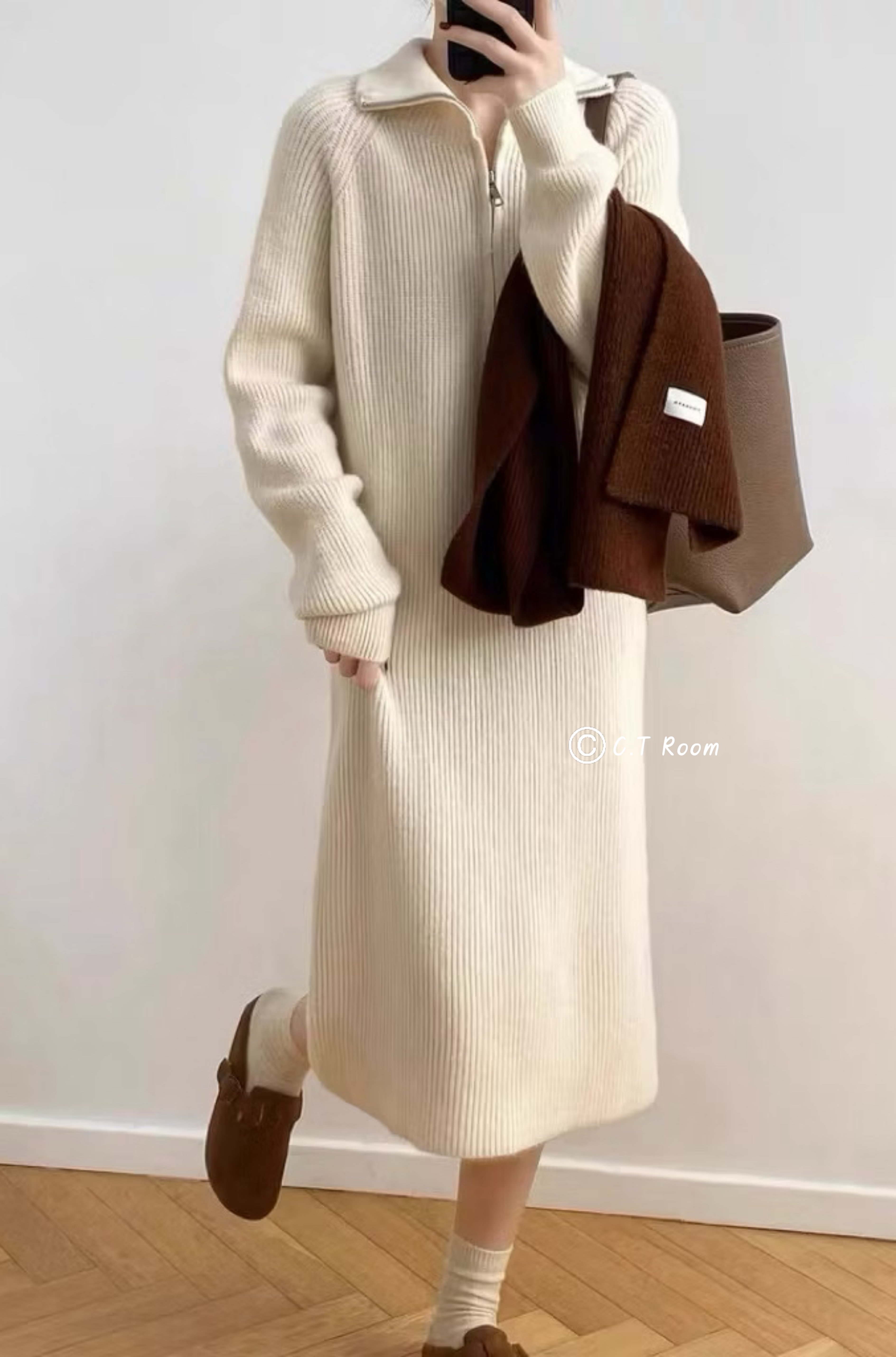 小個子福音！翻領拉鏈針織洋裝