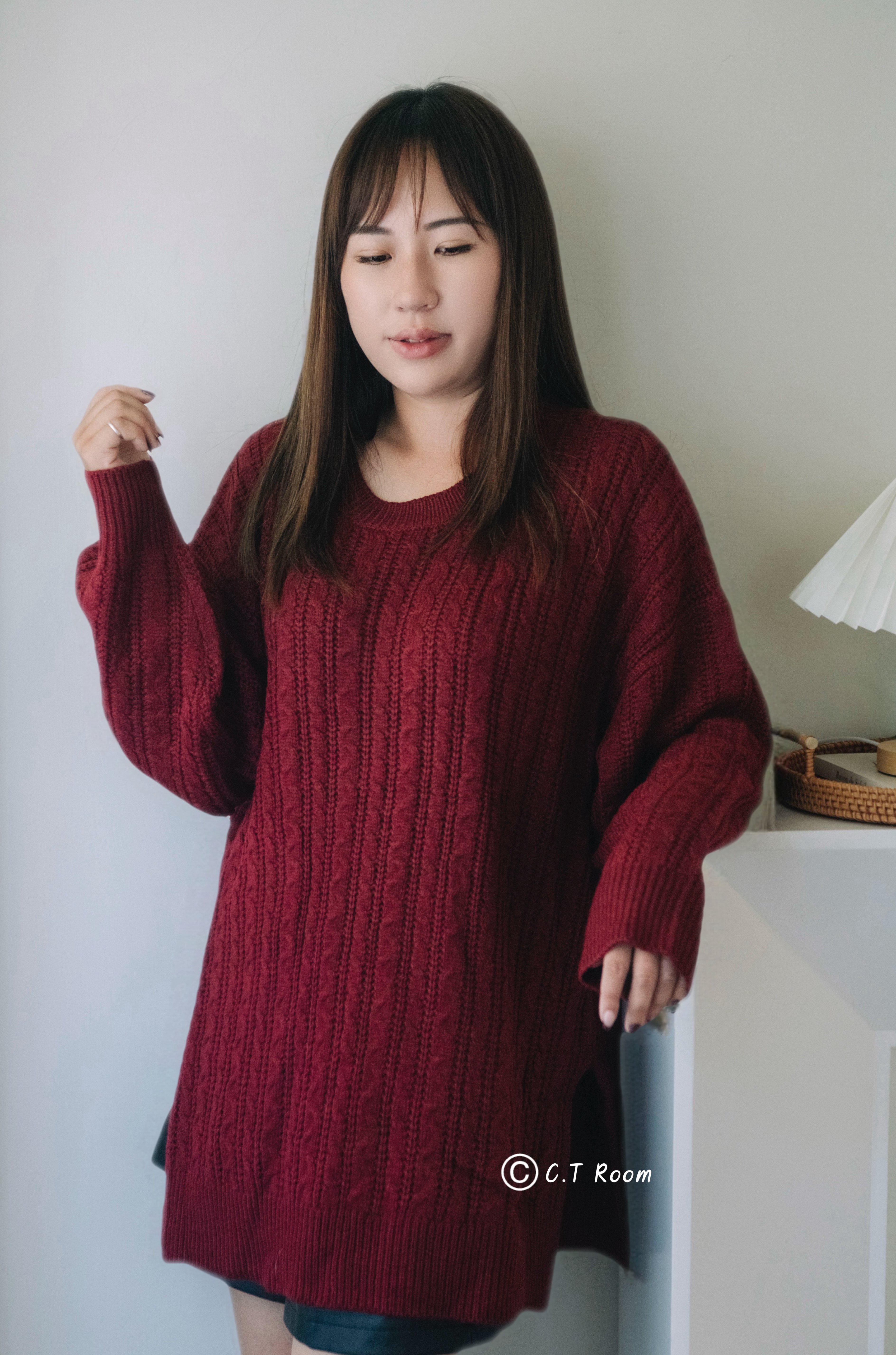 長板麻花針織上衣