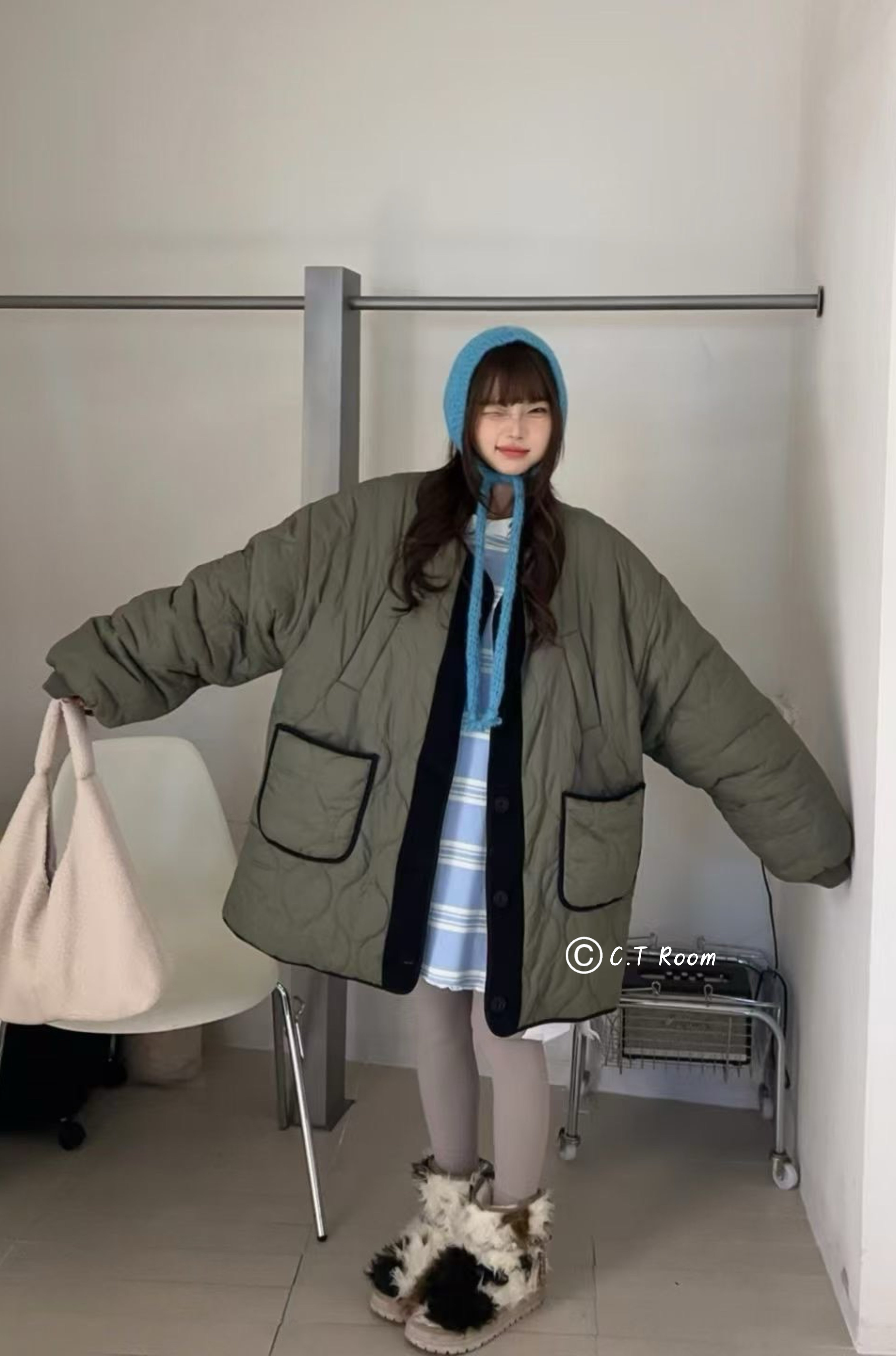 Over size 鋪棉拼接口袋外套