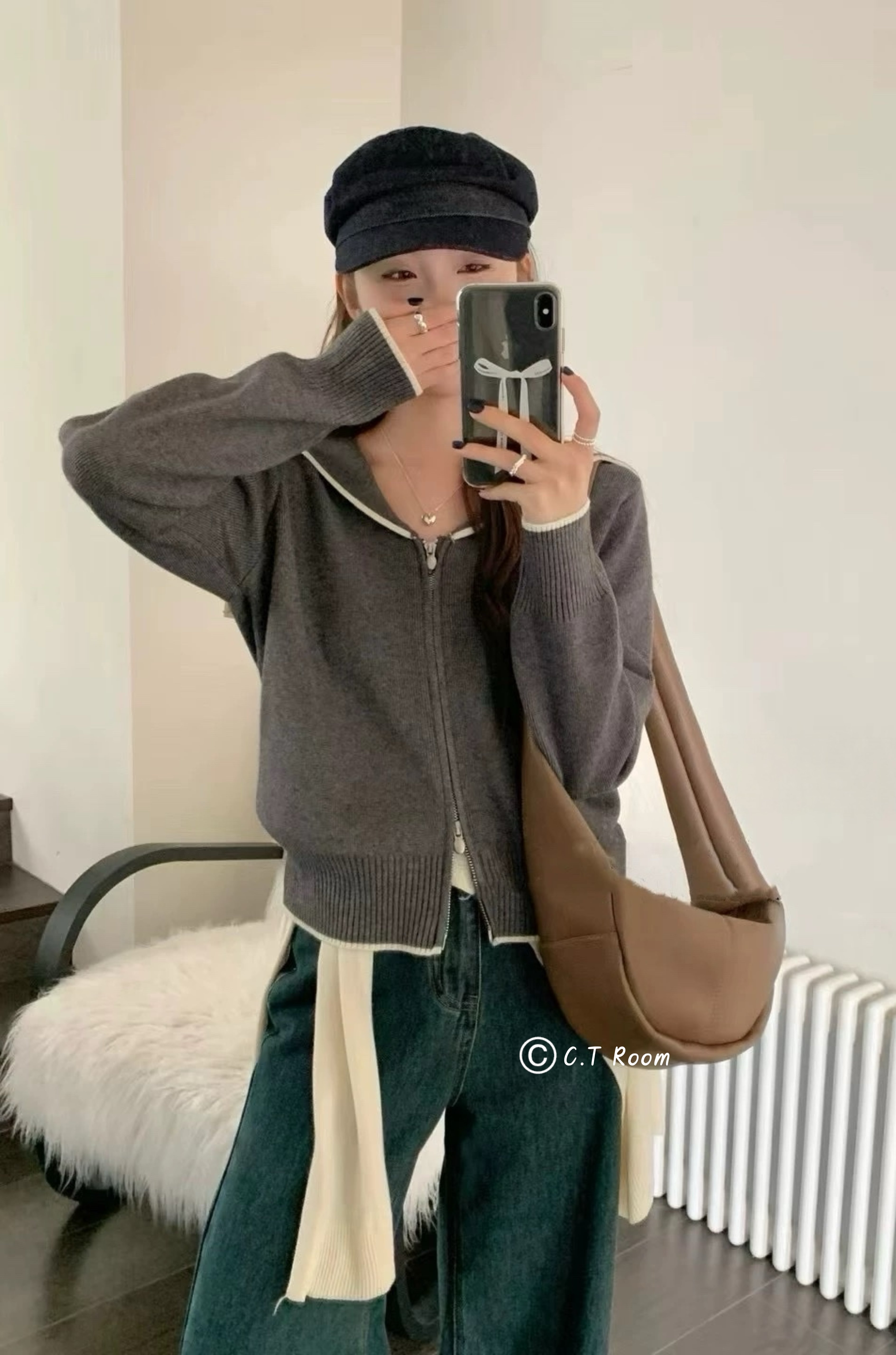 熱賣款🔥滾邊海軍領雙拉鏈針織毛衣