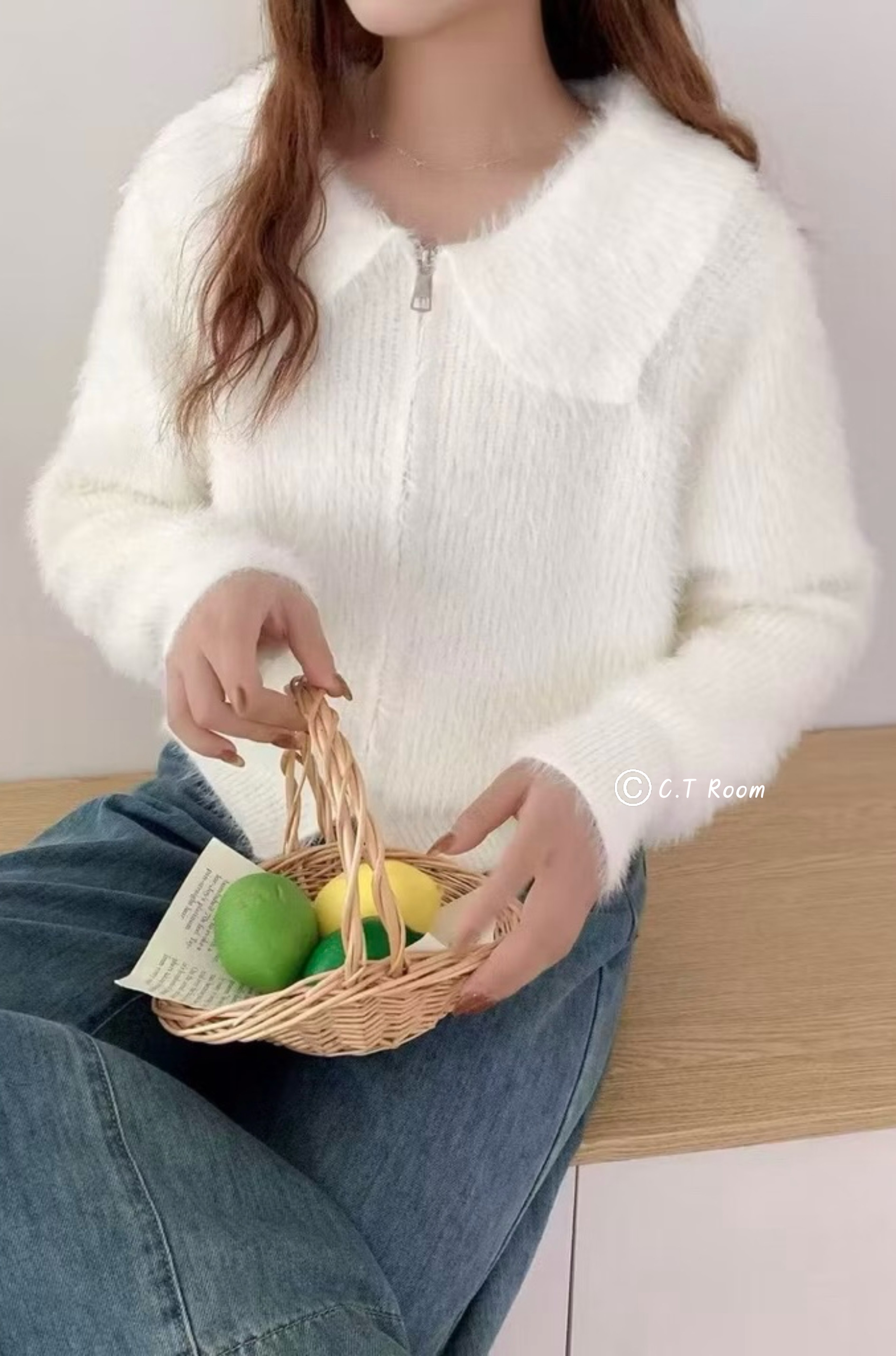 翻領雙拉鏈水貂毛上衣