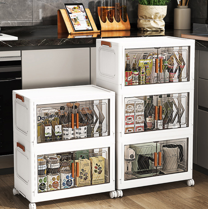 Mr.Box60面寬摺疊雙開門三層收納櫃-附滑輪