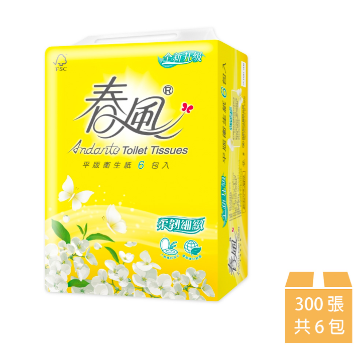 SILLACE 春風平版衛生紙 300張x6包/串