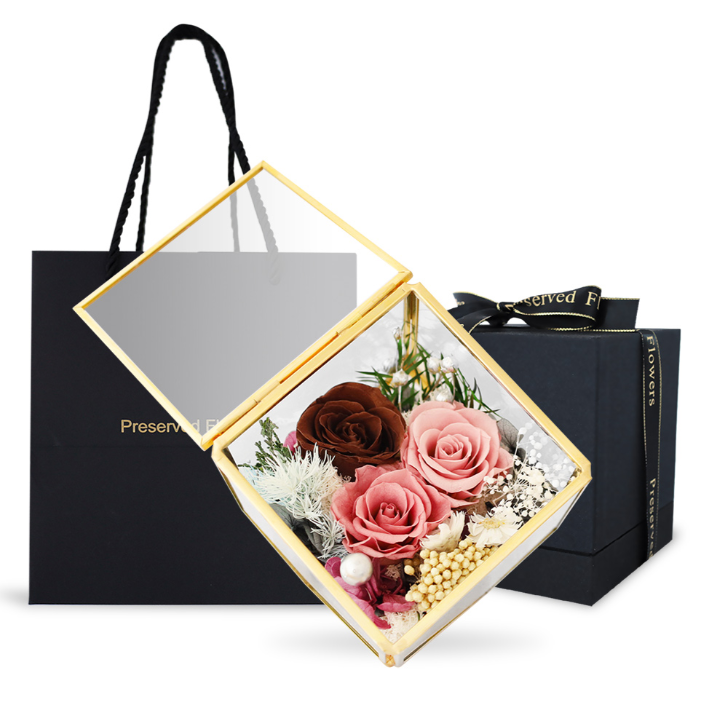 OPretty 歐沛媞 恆星花禮 永生花祝福玻璃罩附禮盒(15X15X16.1cm)