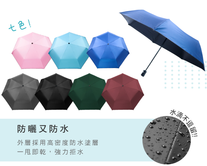 23吋三折纖維黑膠自動傘 KU-9070