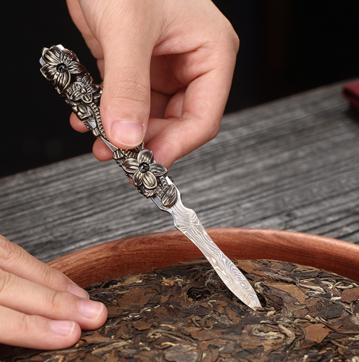 PUSH!品茗喝茶具大馬士革紋不銹鋼茶刀普洱茶刀解茶撬茶器茶具配件立體雕花茶刀T11