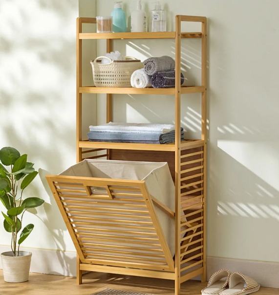AOTTO楠竹大容量三層置物髒衣籃(置物架 層架 收納架)