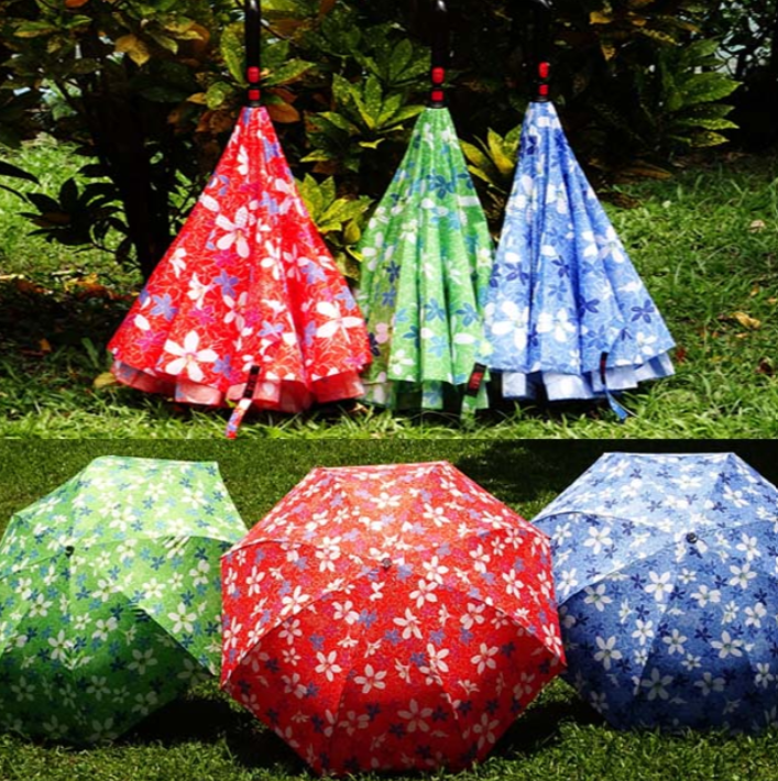 好雅FM-1L63-TI-GR(綠花)台灣原創發明*上采油桐花抗UV紫外線超潑水防曬晴雨自動收直骨反向傘