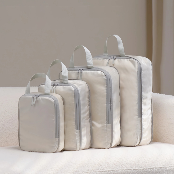 Flymate 壓縮旅行收納袋4件組 機能防潑水抗皺 可機洗衣物收納包 出國旅遊衣服分裝袋 行李箱壓縮袋