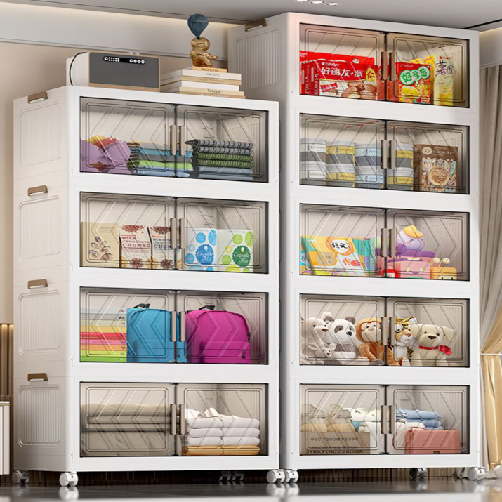 Mr.Box60面寬摺疊雙開門五層收納櫃-附滑輪