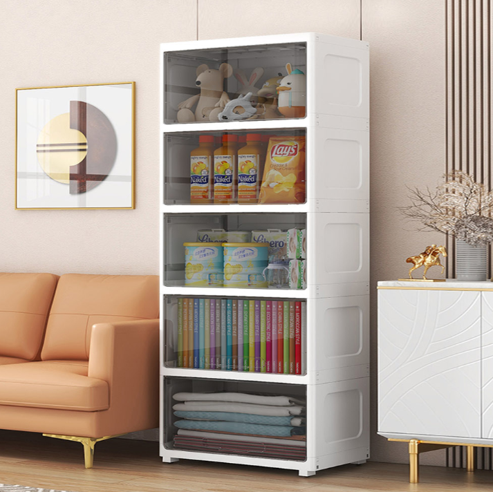 AOTTO無印簡約55面寬透明可視翻蓋五層收納櫃(置物櫃 收納櫃)