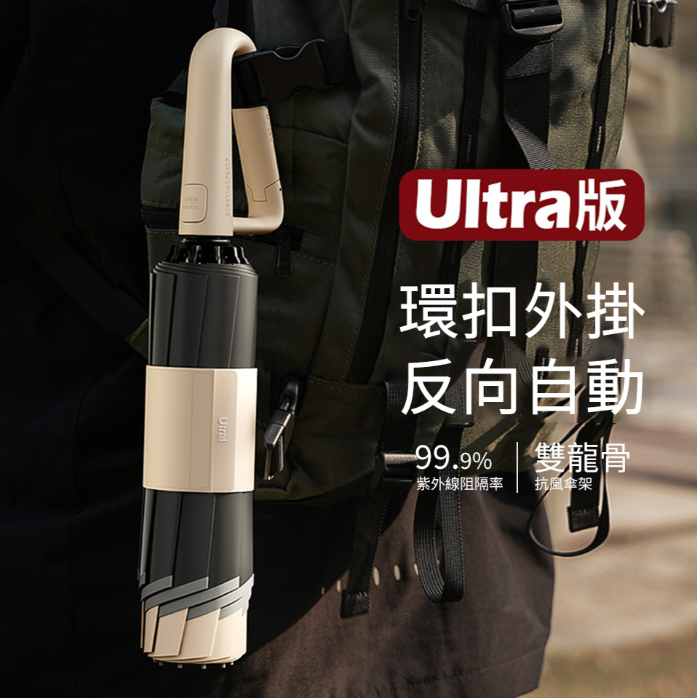 Cheley 10骨雙骨反向環扣傘 黑膠雨傘 抗UV折疊傘 防曬傘 超輕遮陽傘 抗風晴雨兩用傘掛 颱風季抗風