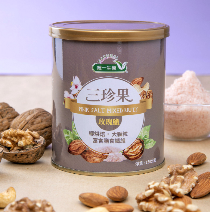 統一生機玫瑰鹽三珍果(腰果/核桃/杏仁/150g/罐)