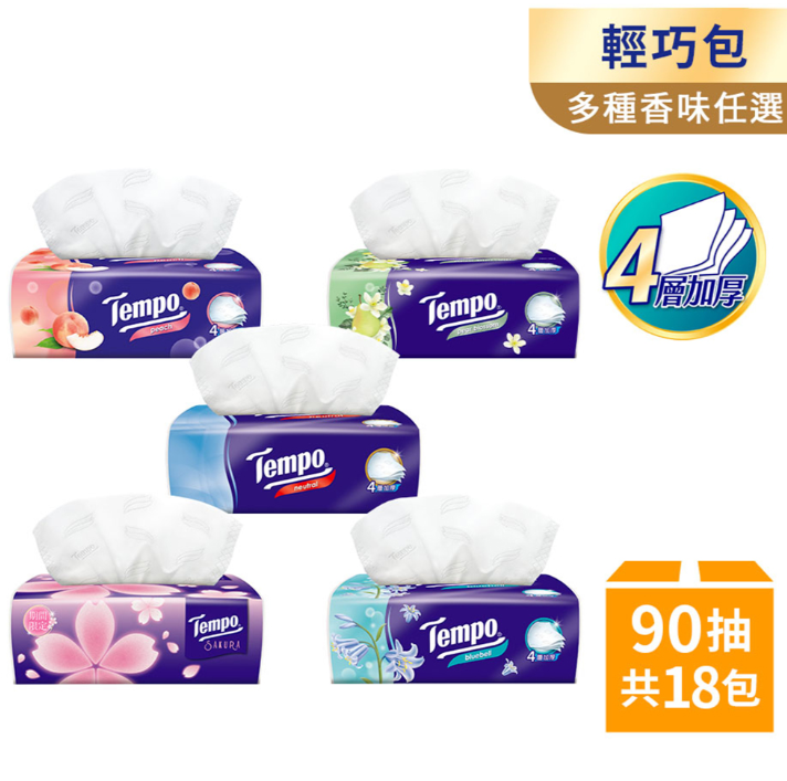 Tempo4層加厚輕巧包面紙- 90抽x18包/箱