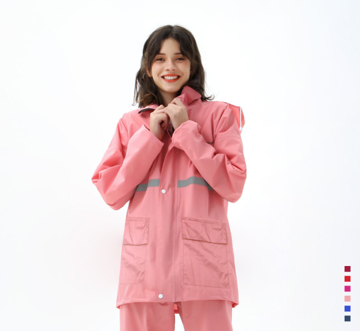 超透氣 雨衣 兩件式雨衣 雨褲 機車雨衣 露營登山 外送通勤 - 珊瑚粉