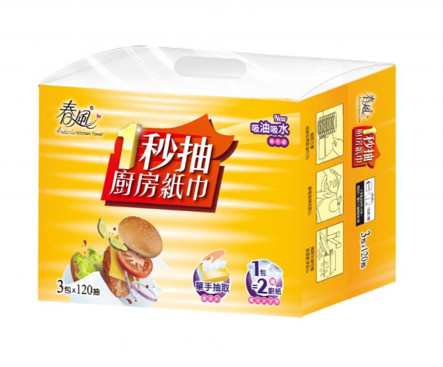 SILLACE 春風一秒抽抽取式廚房紙巾120抽x3包x1串