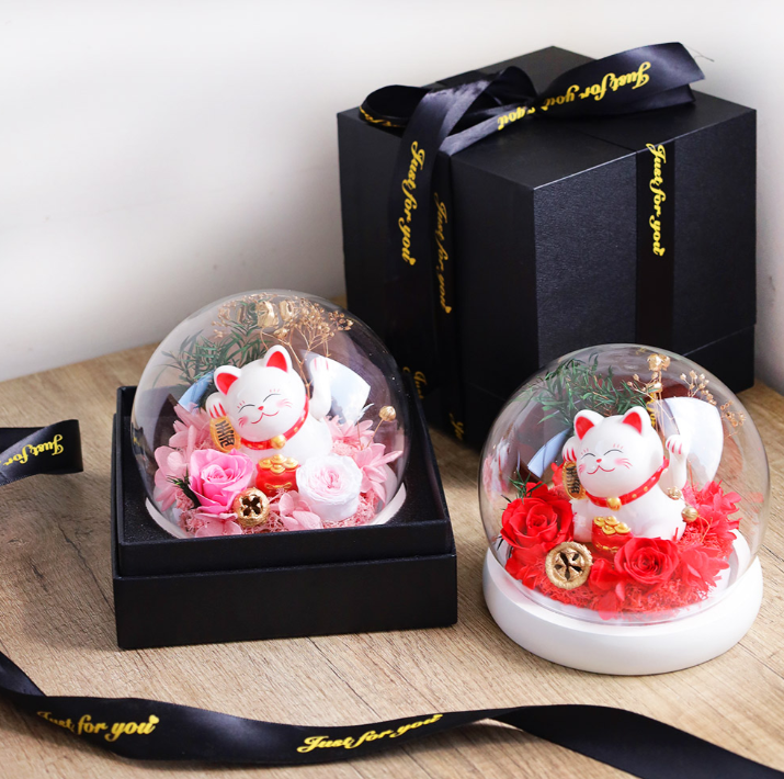 O Pretty 歐沛媞OPretty 開運招財 永生花招財貓玻璃罩