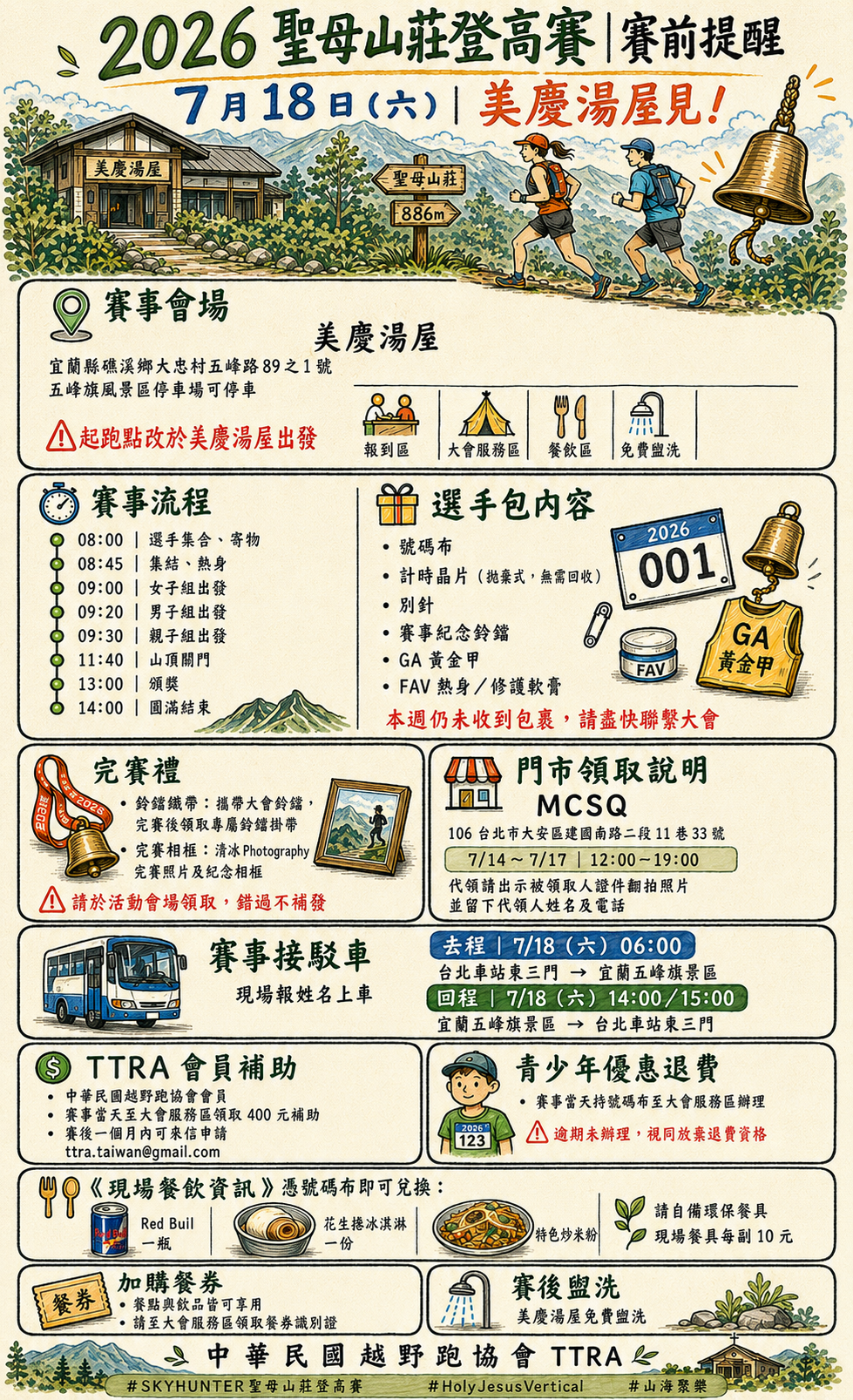 2026 聖母山莊登高賽賽前提醒｜美慶湯屋起跑、接駁車、選手包與流程｜TTRA