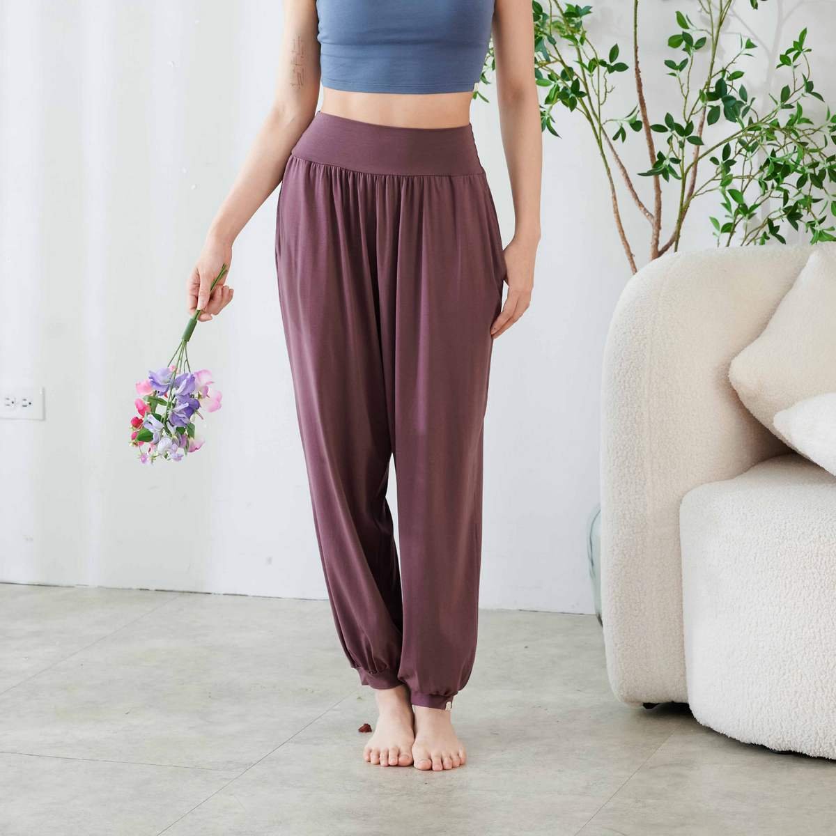 Happy yogi studio 高腰瑜珈束腳寬褲 煙燻紫 HYS007PUR