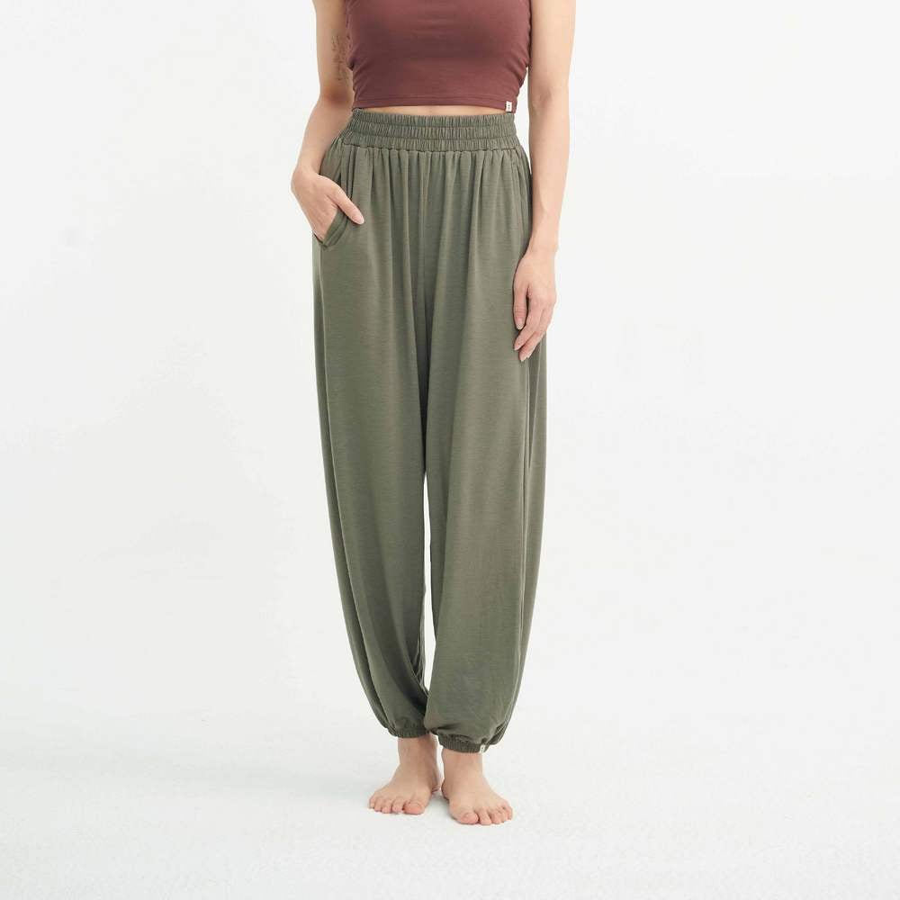 Sohamsoham 飄飄瑜珈束腳寬褲 墨綠 SOH014KHA