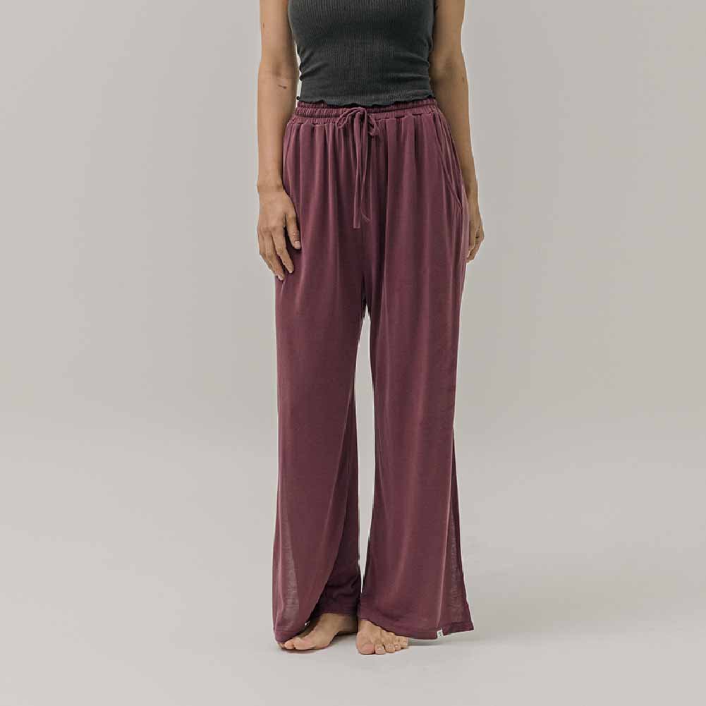 【熱銷】Sohamsoham 瑜珈兩穿開岔直筒褲 棕紫色 SOH009PUR