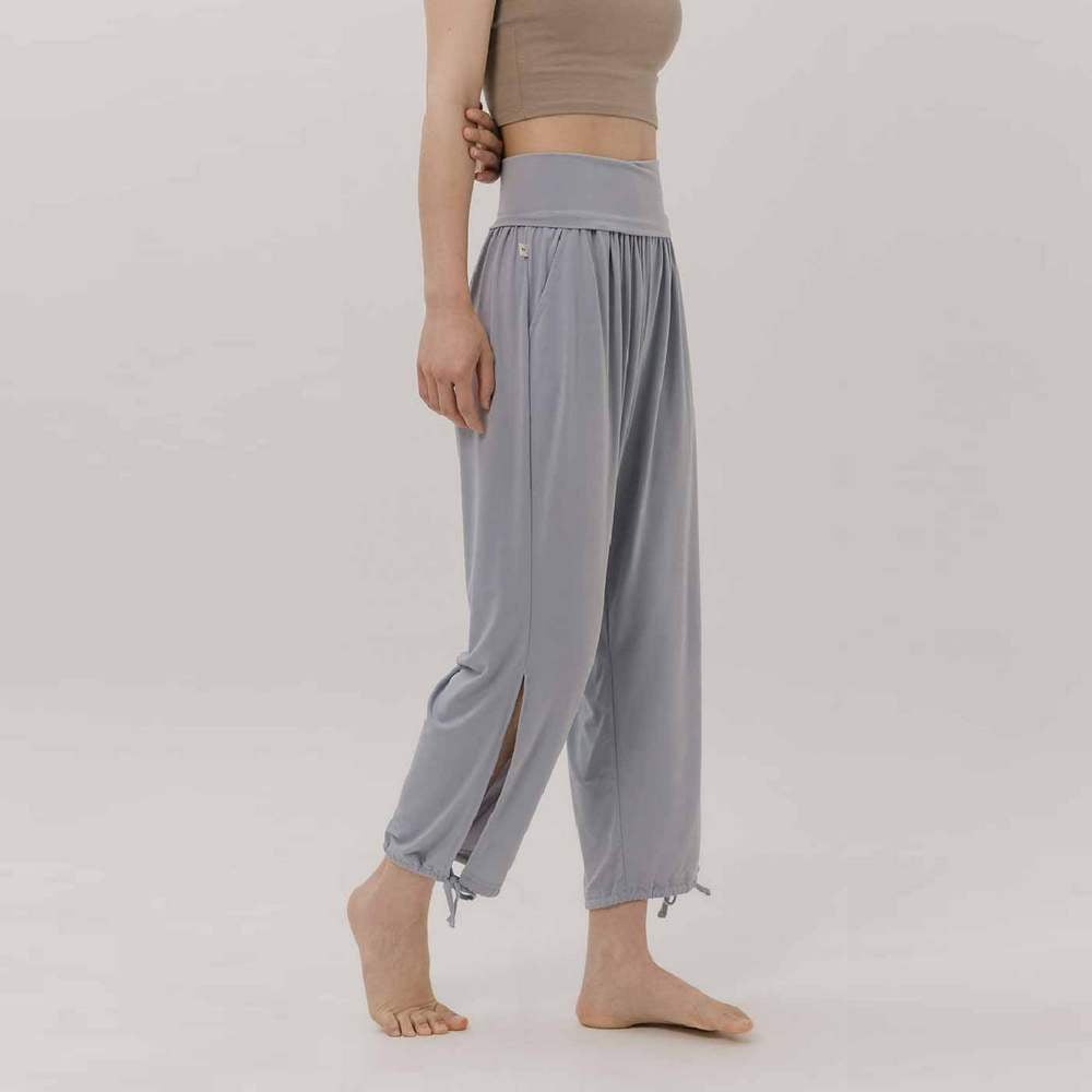 【6色】Sohamsoham 瑜珈側開岔綁帶束腳寬褲 雪白灰 SOH001GRY