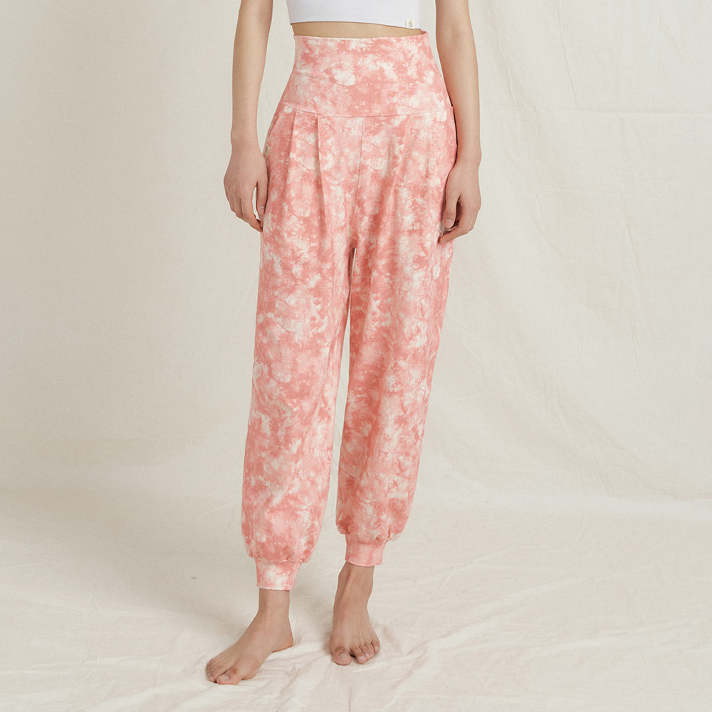 Front2line 輕彈棉 扎染寬鬆束腳褲 粉紅
