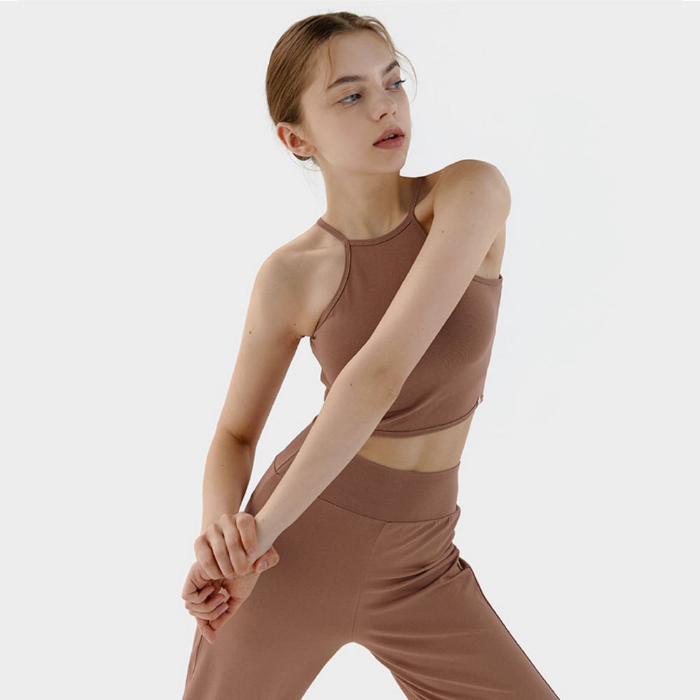 Conchwear 幕斯棉 瑜珈吊帶胸墊短背心 粉磚啡 CON032BRN