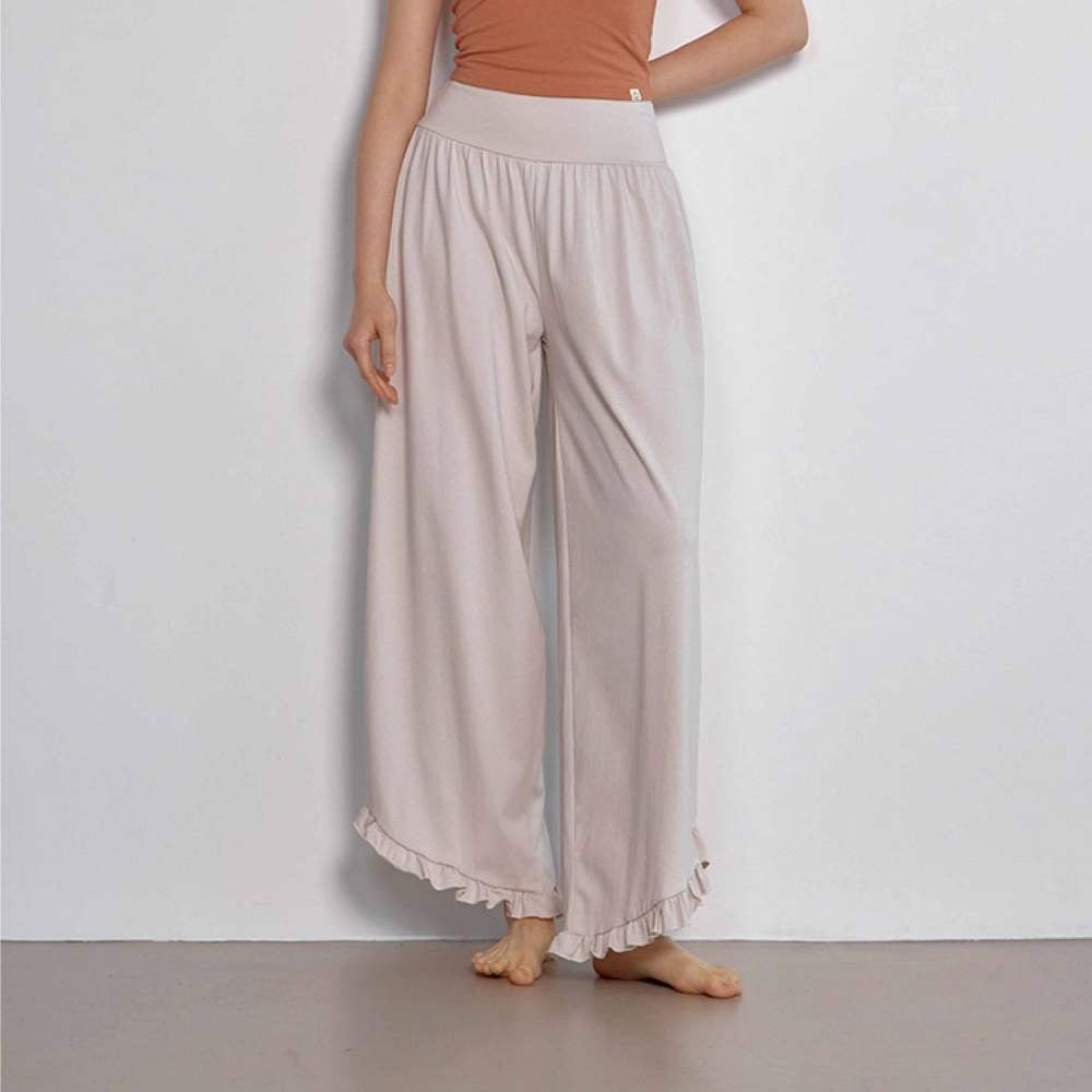 【熱銷】Dhyani 瑜珈花瓣邊闊腿寬褲 椰奶白 CON073CRM