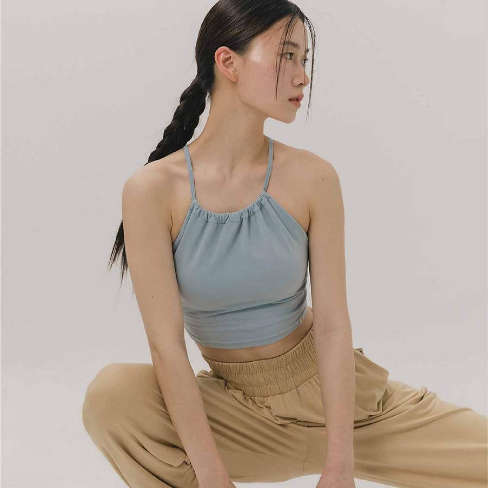 Sohamsoham 瑜珈抽皺造型胸墊短背心 天空藍 SOH002BLU