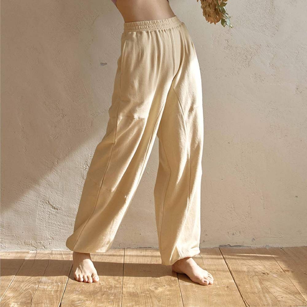 【熱銷】Dhyani 鬆弛隨意瑜珈束腳褲 奶油黃 CON088CRM 男女通穿