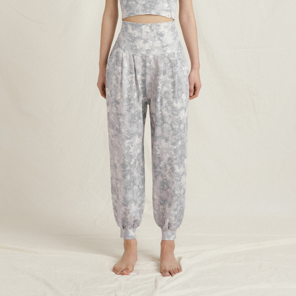 Front2line 輕彈棉 扎染寬鬆束腳褲 灰色