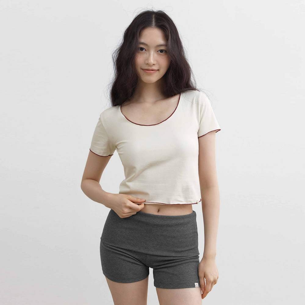 Dhyani 瑜珈合身紅邊短罩衫 白色 CON120WHT