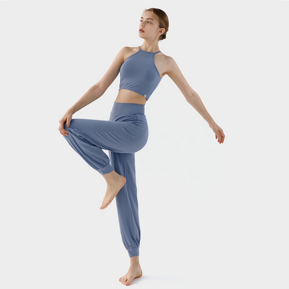 【熱銷】Conchwear 幕斯棉 瑜珈小寬鬆款束腳寬褲 繡球花藍 CON033BLU