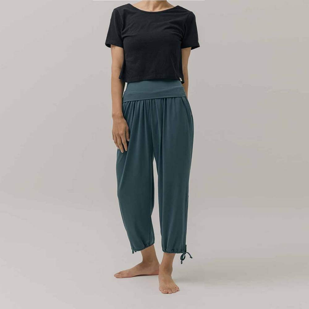 【6色】Sohamsoham 瑜珈側開岔綁帶束腳寬褲 孔雀綠 SOH001GRN