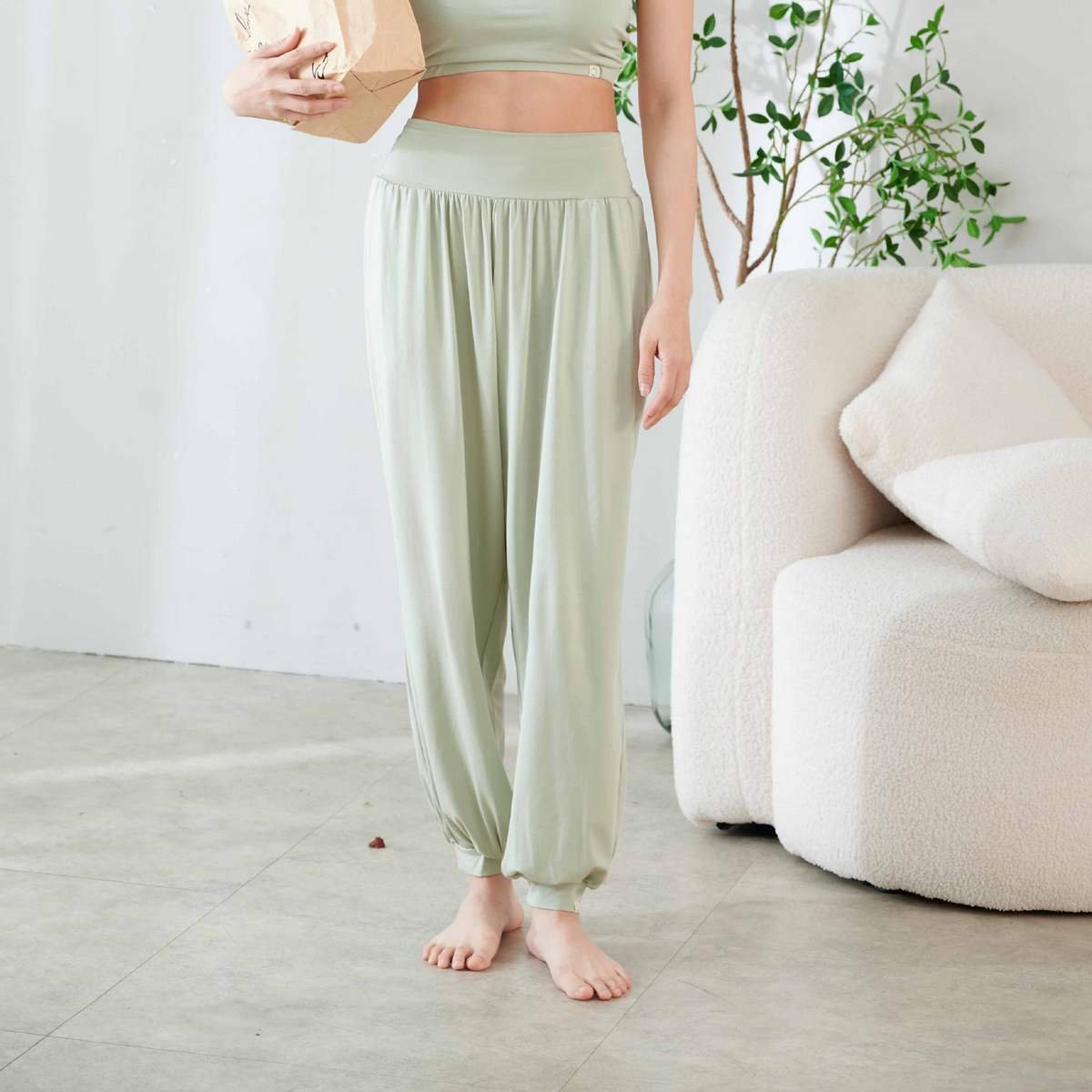 Happy yogi studio 高腰瑜珈束腳寬褲 鼠尾草綠 HYS007GRN