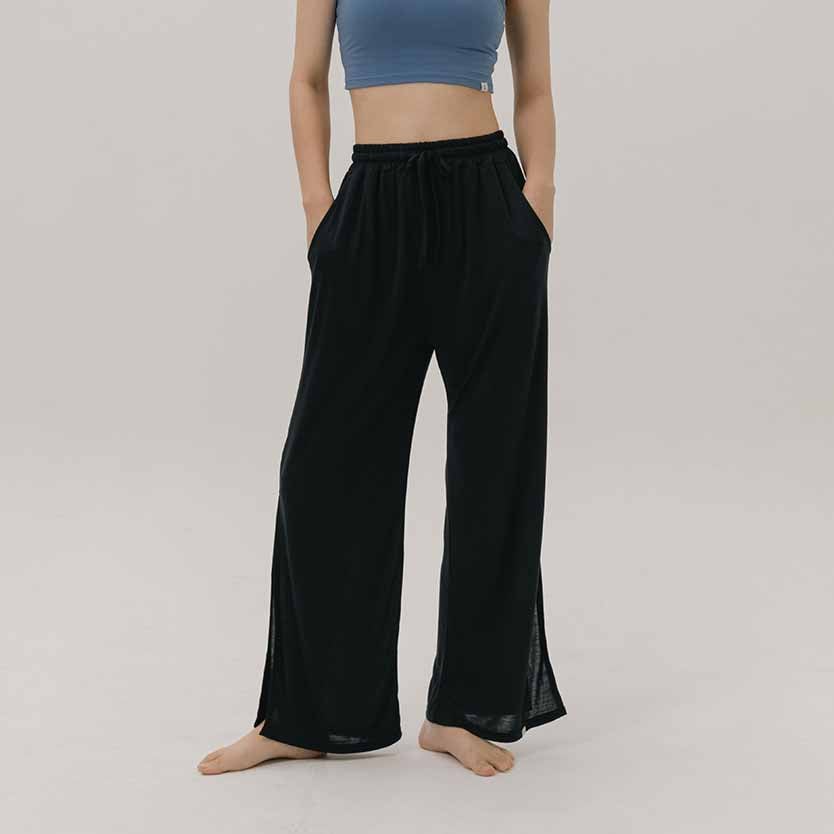 【熱銷】Sohamsoham 瑜珈兩穿開岔直筒褲 黑色 SOH009BLK