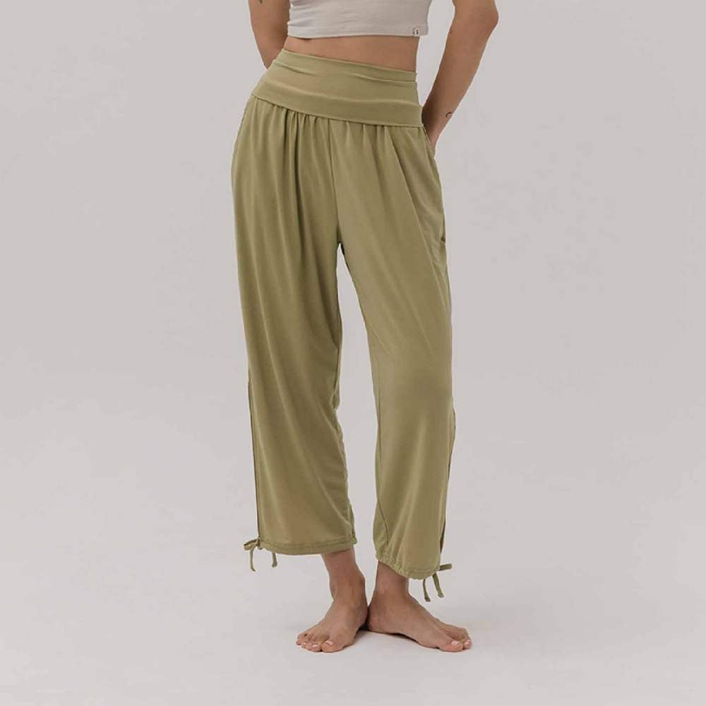 【6色】Sohamsoham 瑜珈側開岔綁帶束腳寬褲 橄欖綠 SOH001OLV