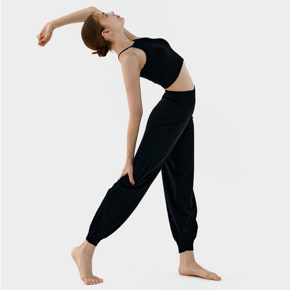 【熱銷】Conchwear 幕斯棉 瑜珈小寬鬆款束腳寬褲 經典黑 CON033BLK