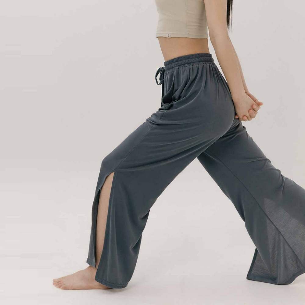 【熱銷】Sohamsoham 瑜珈兩穿開岔直筒褲 藍灰色 SOH009GRY