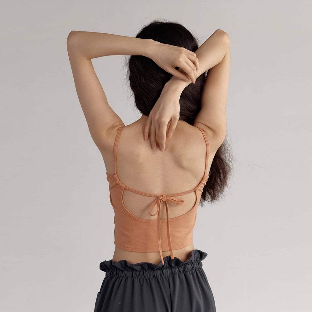 【熱銷】Dhyani 瑜珈後綁帶胸墊短背心 楓葉橙 CON036ORG