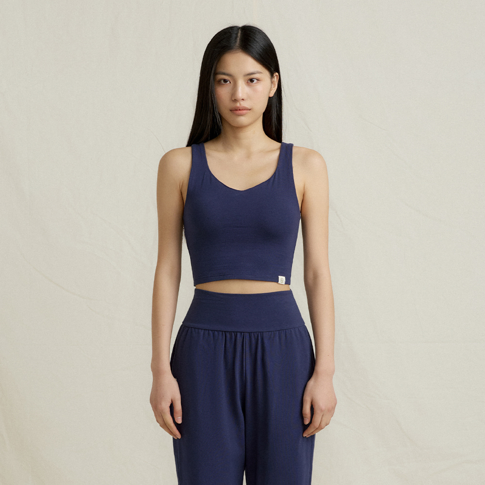 Front2line 輕彈棉 瑜珈胸墊短背心 深海藍