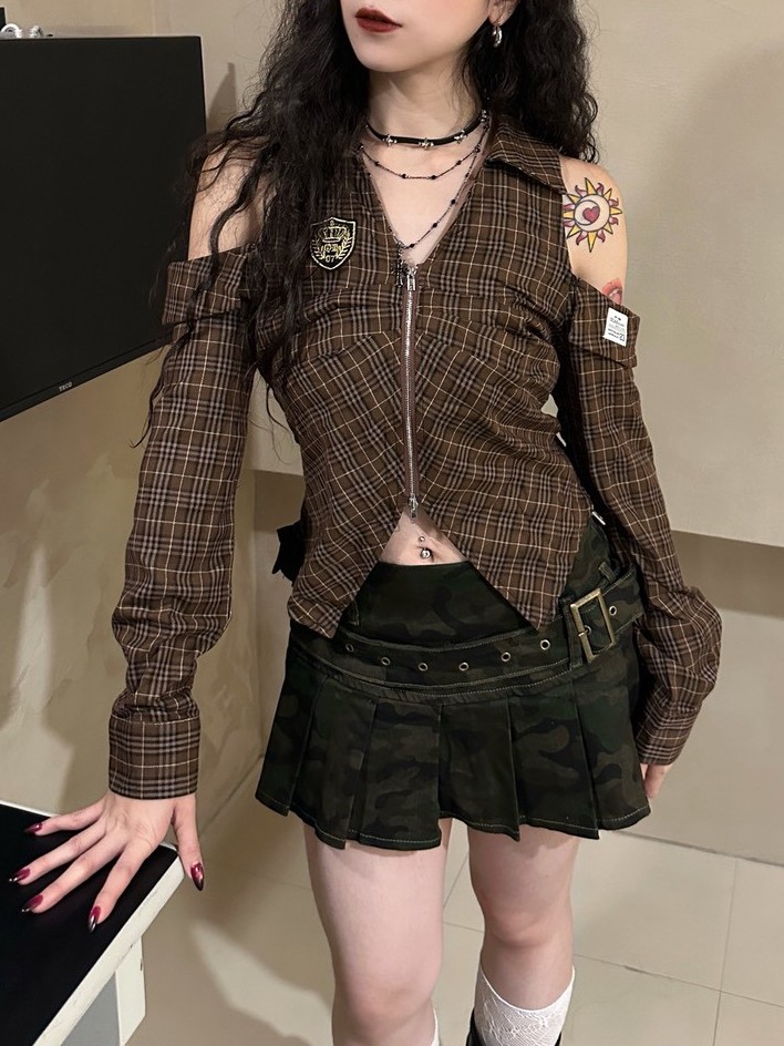 雙腰帶百褶牛仔裙