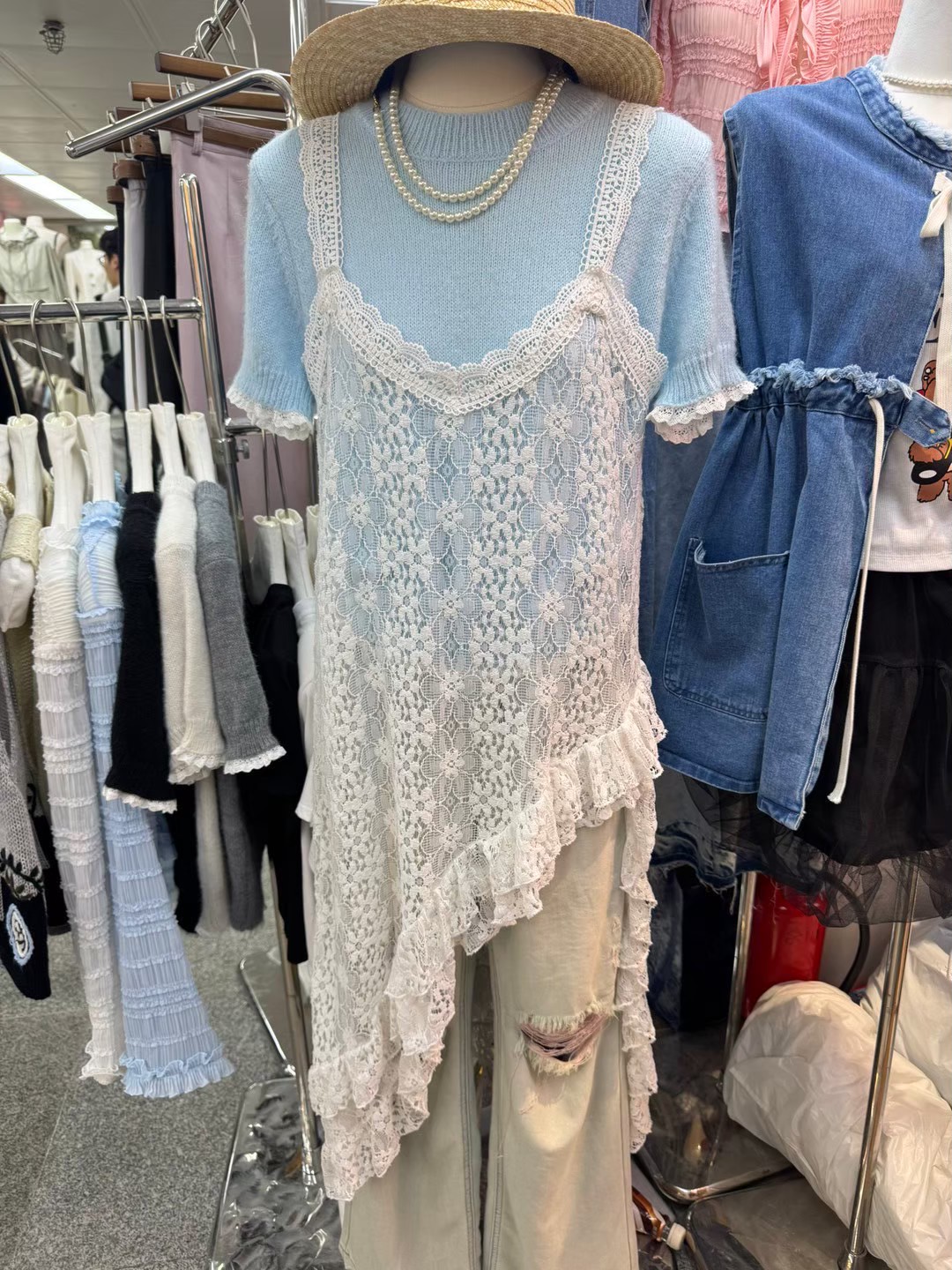 重工蕾絲花邊長版吊帶