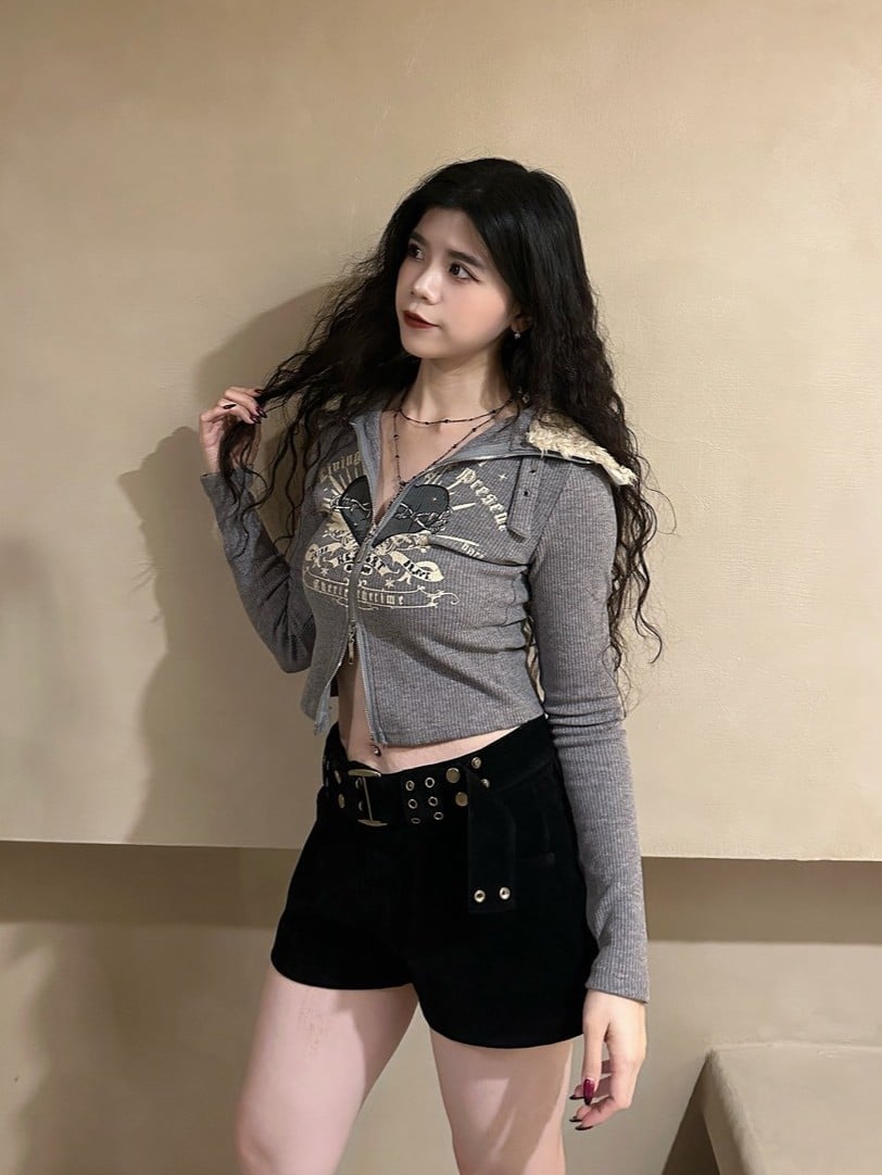 美式辣妹羊羔毛翻領上衣